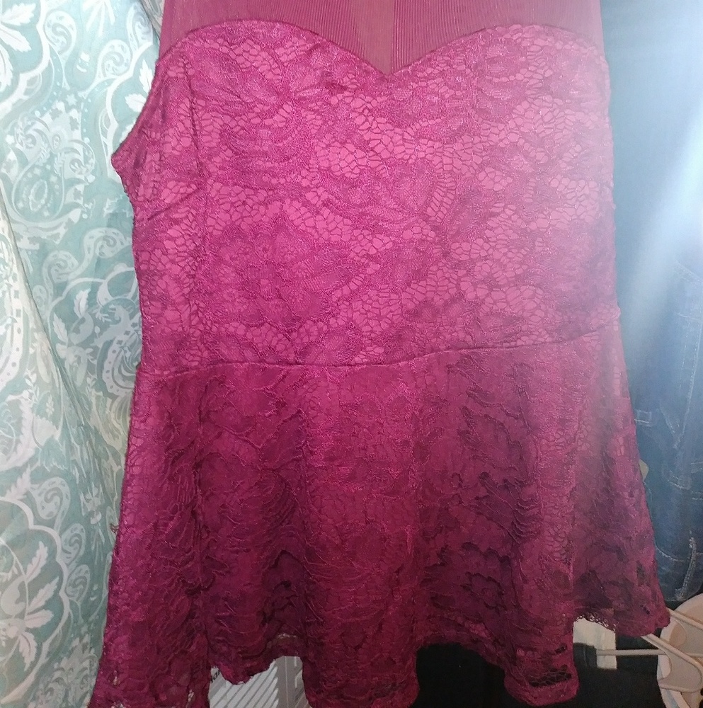 Burgundy lace tank top